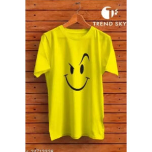 Polyester Yellow Short Sleeves Printed Tshirts